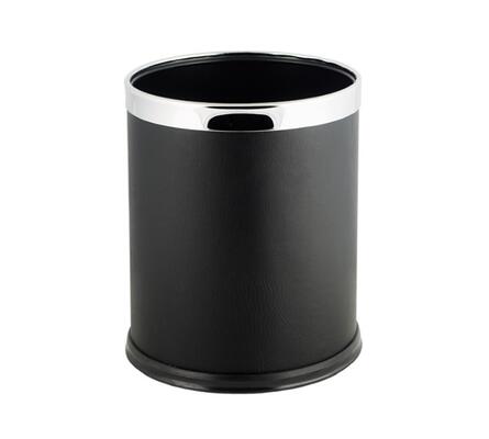 Papeleira Preta Tipo Pele 9L Com Aro Amovível